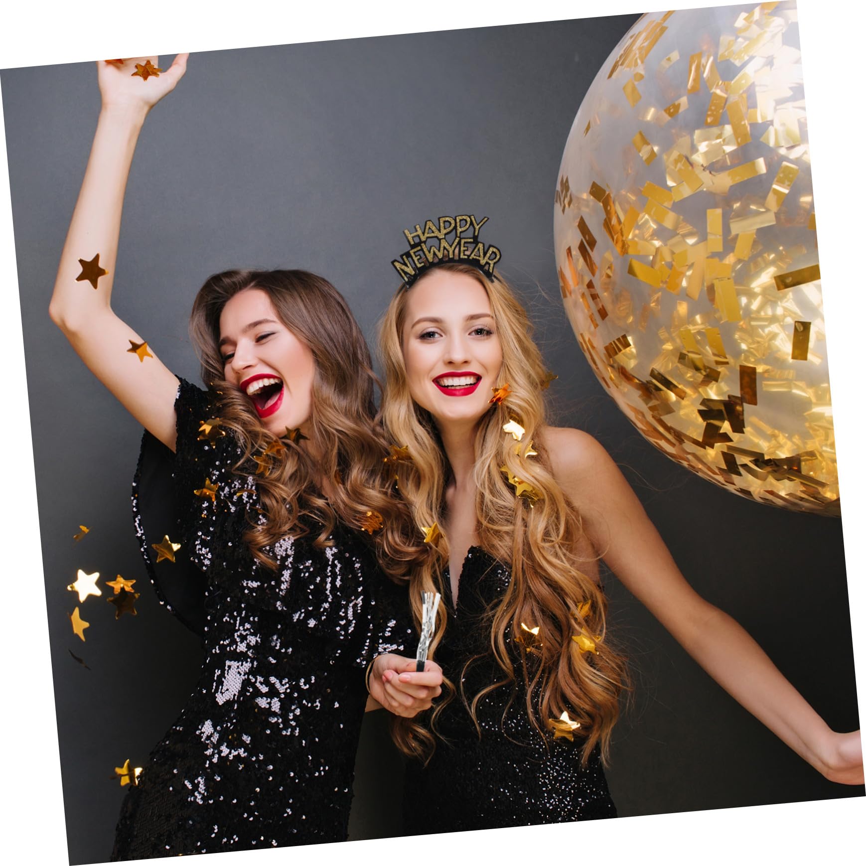 Neujahrs-partyset mit Silvesterhüten Kegelhüten Perlenketten und Haarreifen in Schwarz-gold für Festliche Dekoration und Kleine Geschenke zum Jahreswechsel