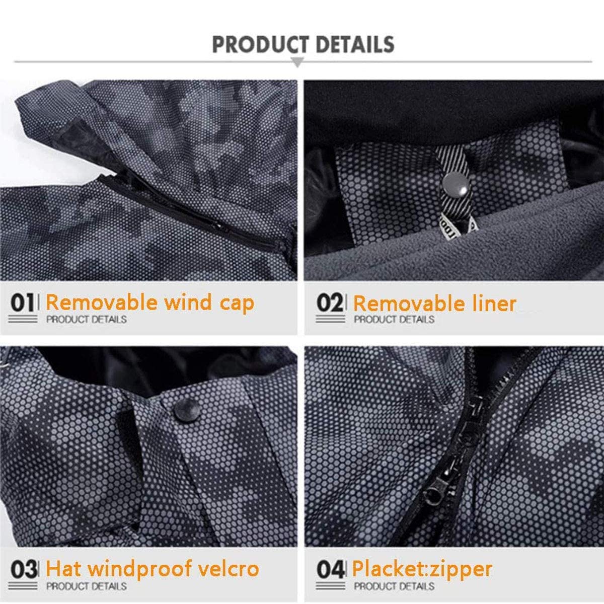 MU Chaqueta de Invierno para Hombre Chaquetas de Esquí Impermeable Chaquetas de Snowboard Fleecas Cálidas Abrigos de Pesca de Montaña Térmica con Capucha Desmontable/Black/M