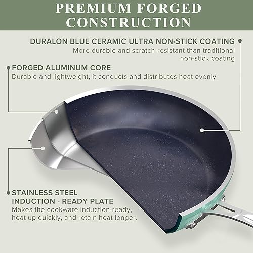 Miniatura 2 de Nuwave - Juego de ollas y sartenes de cerámica azul antiadherente Healthy Duralon, con infusión de diamante resistente a arañazos, sin PFAS, apto