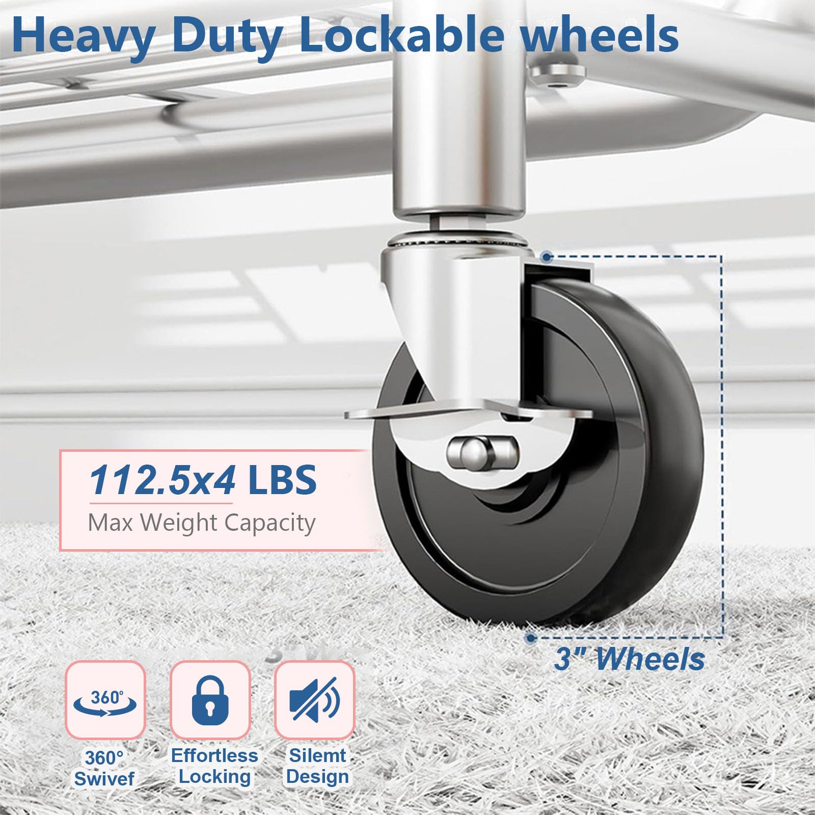 Perchero Burro Ropa,Extensible,Ruedas Grandes | 100% Acero Inoxidable,Carga 345 kg, Extensible con Estantes