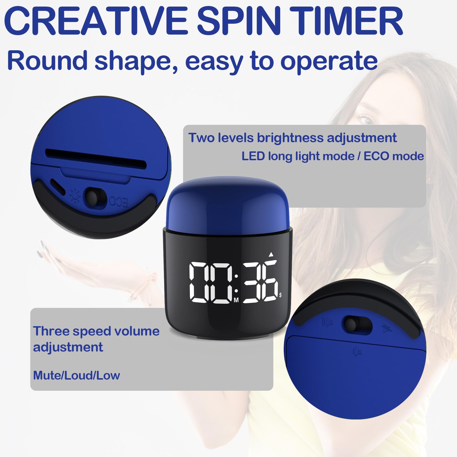 Cronometro da tavolo, grande display a LED, semplice rotazione manuale, conto alla rovescia e su, volume e luminosità regolabili, facile per i bambini, orologio vintage senza ticchettio, allarme forte