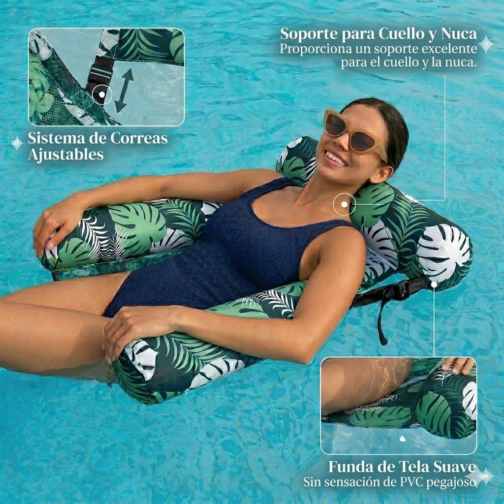 X2 Hamaca Flotante Piscina, Tamaño para Adultos, Hamaca Hinchable Piscina. Flotadores 4 En 1 De Uso Múltiple para Natación, Colchonetas Y Sillas Flotantes