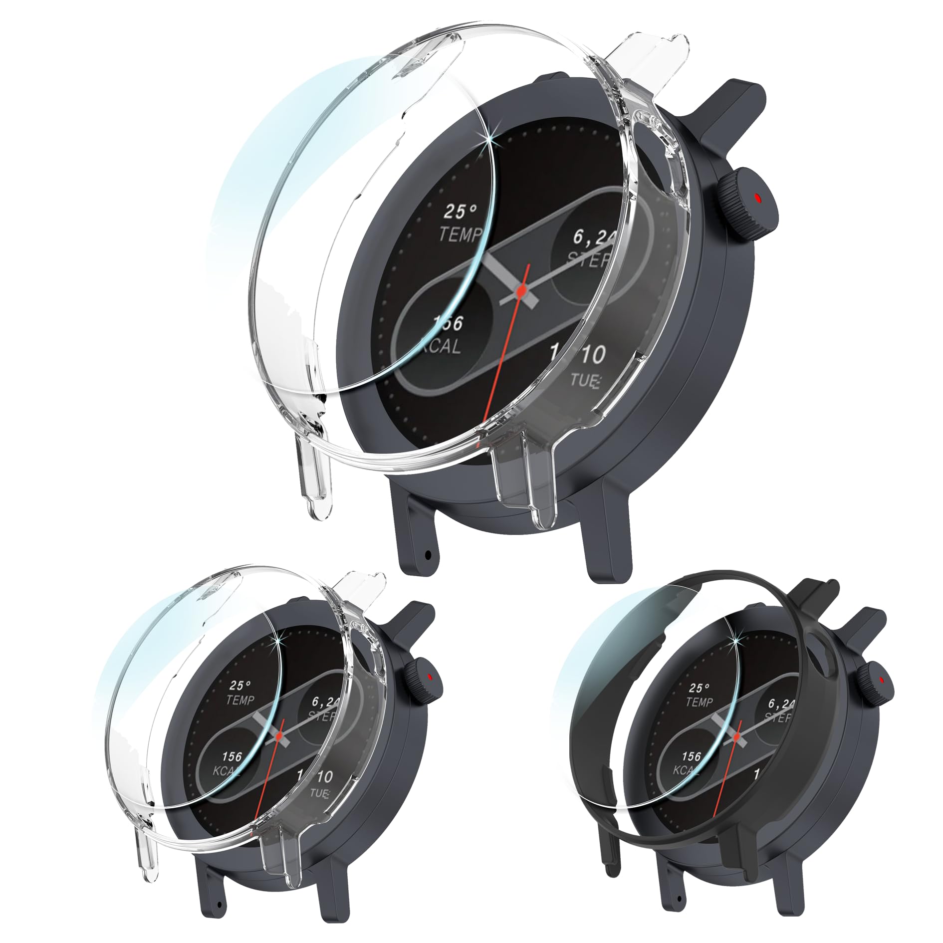 2+2 Pack Compatible with Nothing CMF Watch 3 Pro Screen Protector + Case Protective, HD Tempered Glass + Hard PC Cover Anti-Scratch for Accessories (Transparent+Black)