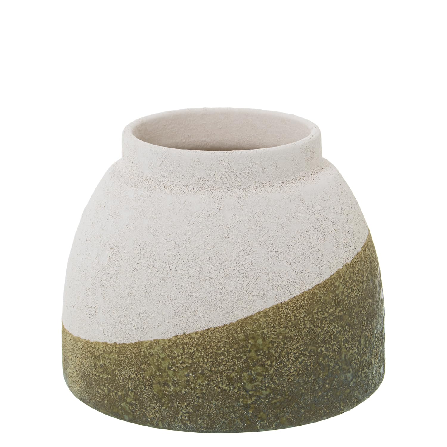JARRÓN CERÁMICA 14CM BEIGE/VERDE TEXTURA ARENA_°17X14CM BOCA:°9CM