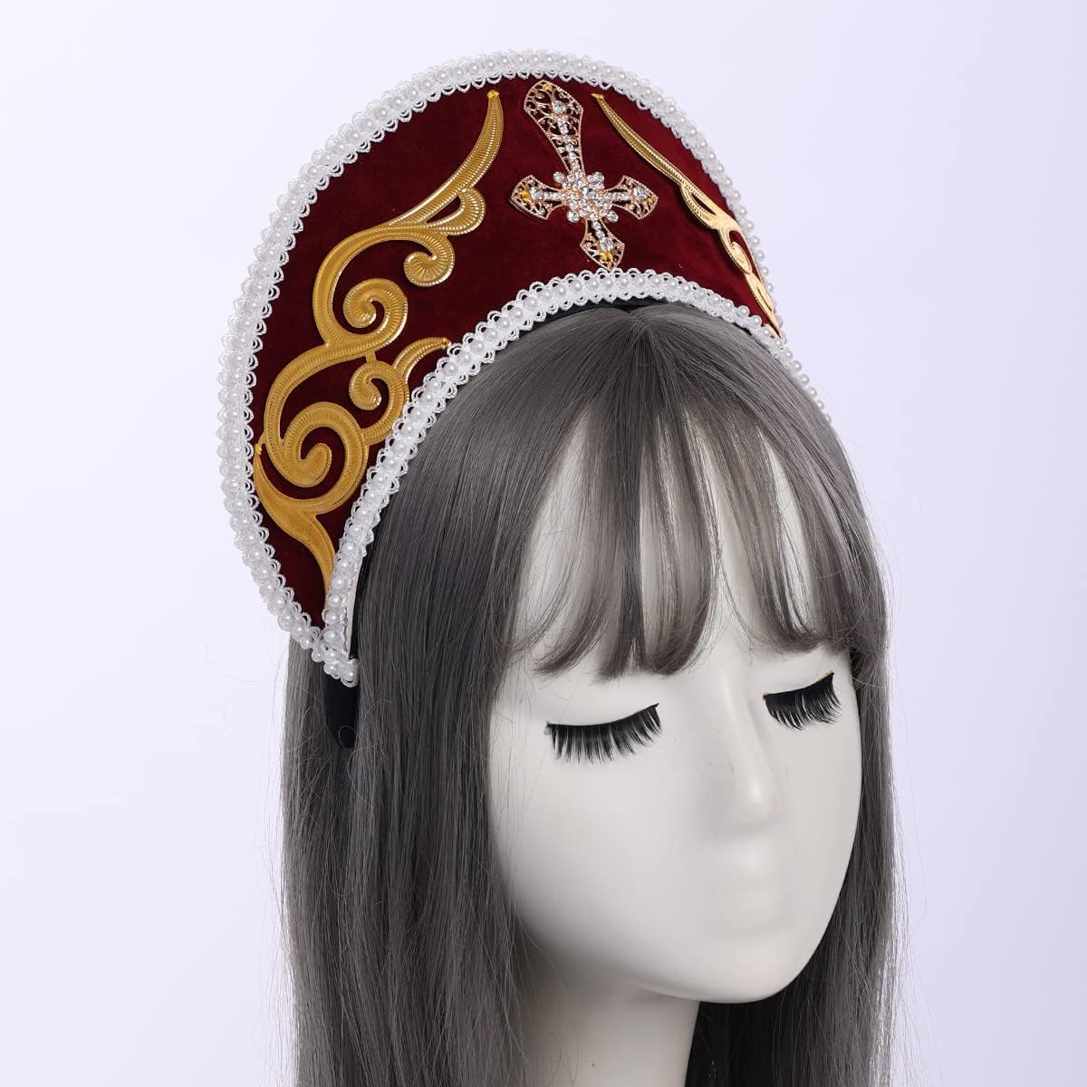 GRACEART Anne Boleyn Hat Headpiece Elizabethan Headwear Tudor Coronet Hood Hat (Style-3), M - Image 5