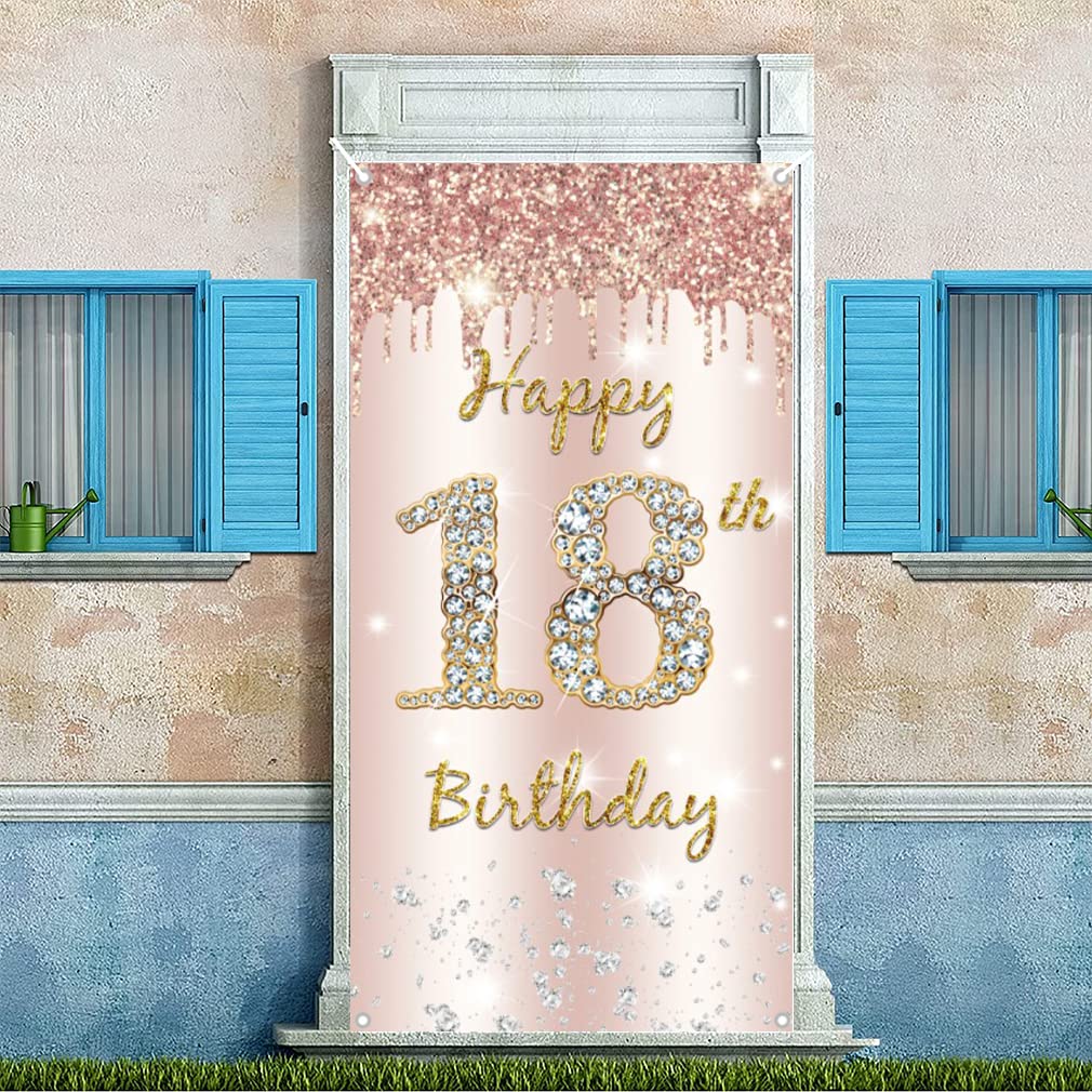 Banner Glitter Happy 18th Birthday Rosa Oro, Decorazioni Per Festa Ragazza - 5