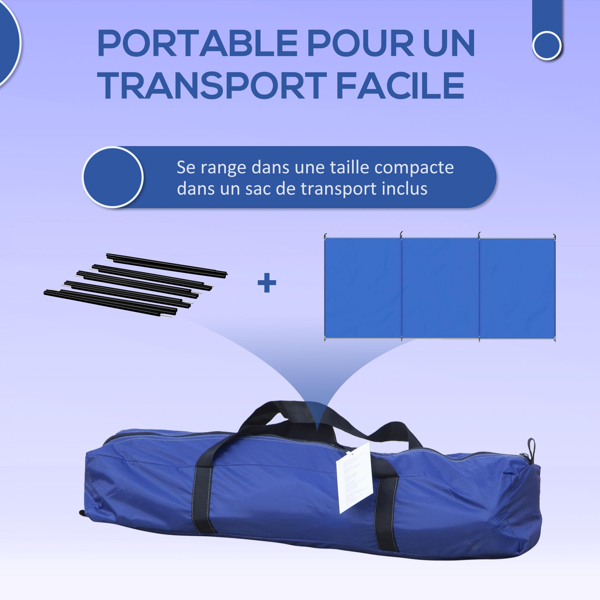 Outsunny Brise-Vent de Camping, paravent de Plage Portable Pliable avec Sac de Transport, Coupe-Vent de Camping avec poteaux en Acier et Sangles de Fixation, 450 x 150 cm, Bleu
