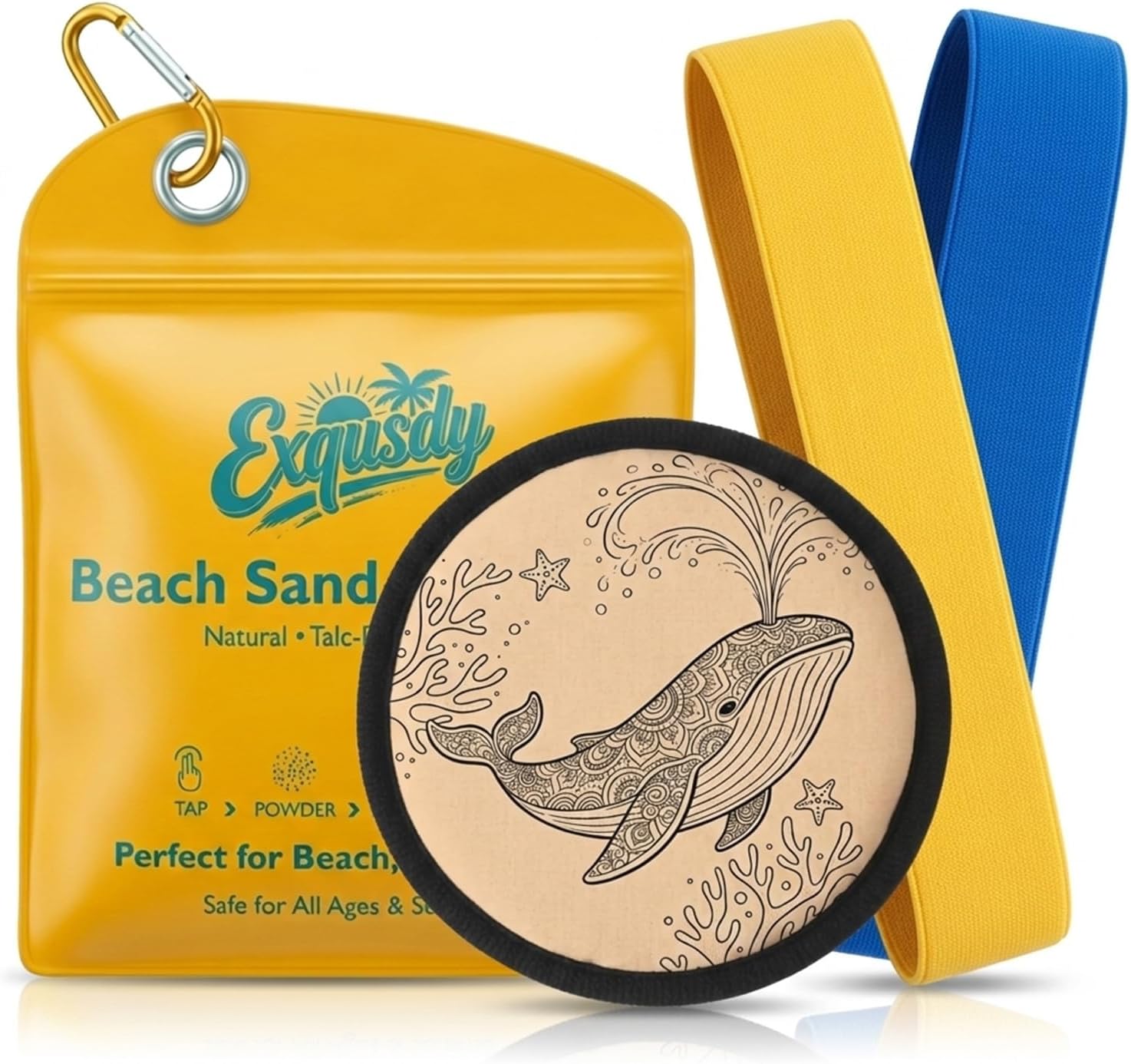 Exqusdy Beach Sand Remover - 2 in 1 Kit with Sand Removal + Elastic Towel Bands for Cruise Chair, Windproof Holder for Beach Must Haves, Toddler Essentials for Family Vacation
