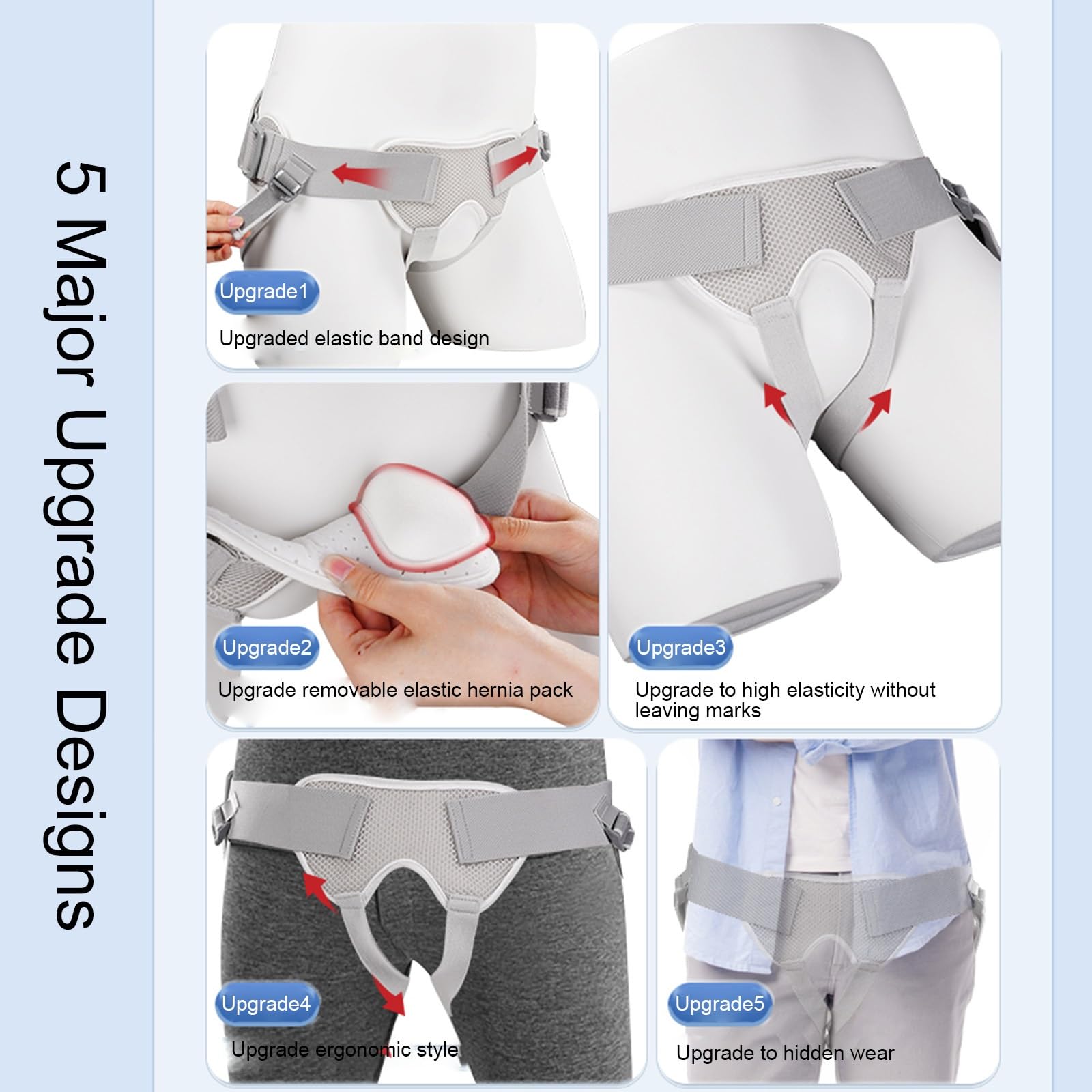 Fascia per Ernia Inguinale per Uomo, Regolabile Cinto per Ernia Inguinale con 4 Cuscinetti di Compressione, Cinghia di Supporto Laterale Singola/Doppia(Small)
