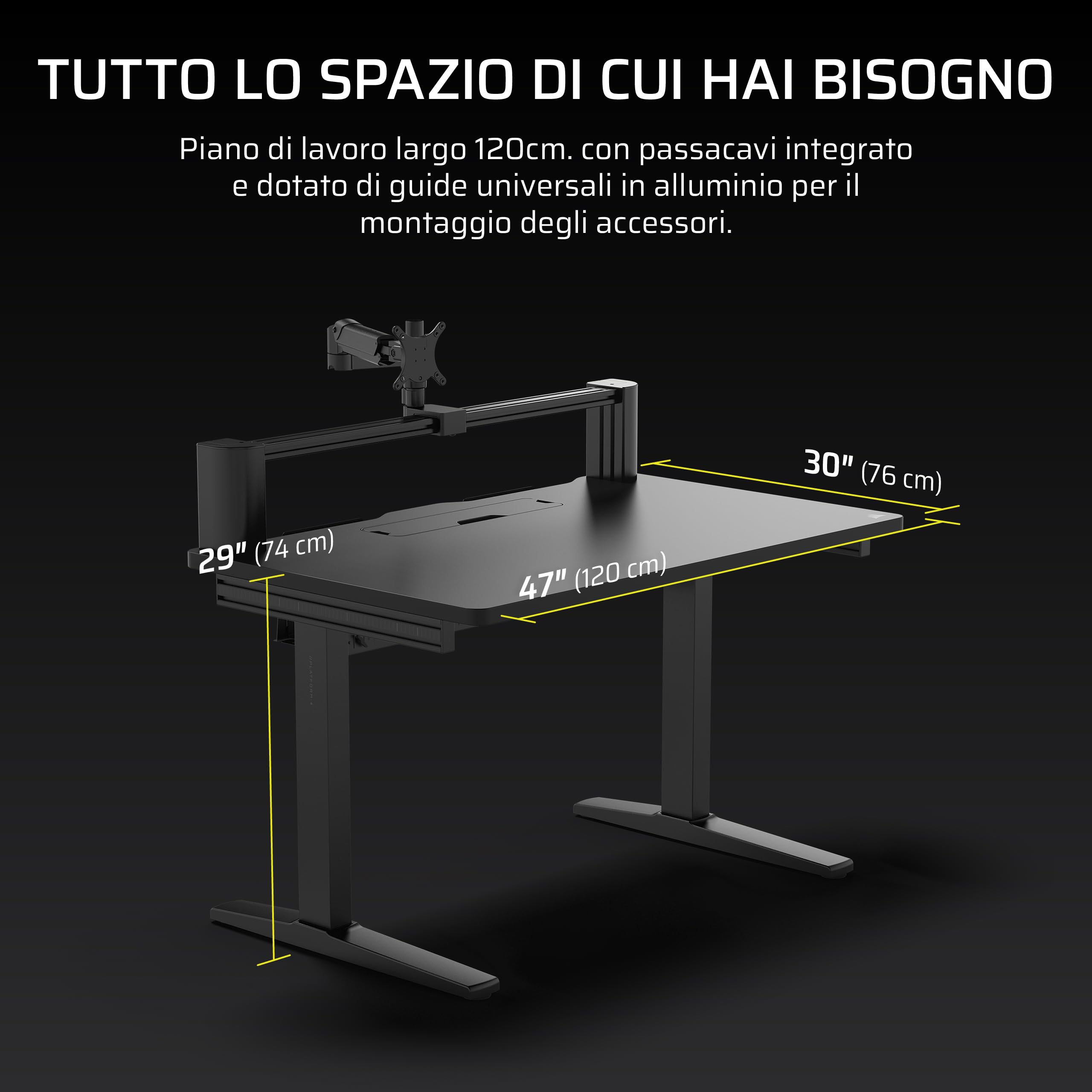 CORSAIR Platform:4 – 120 cm x 76 cm, Altezza Fissa, Scrivania per Computer da Gioco in Piedi, Gestione dei Cavi, Alimentazione USB, Supporto per Monitor Incluso – Nero