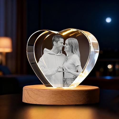 Marco de fotos de cristal personalizado, retrato de fotos de cristal 3D personalizado con texto grabado, regalo ideal para mujeres, hombres, papá,