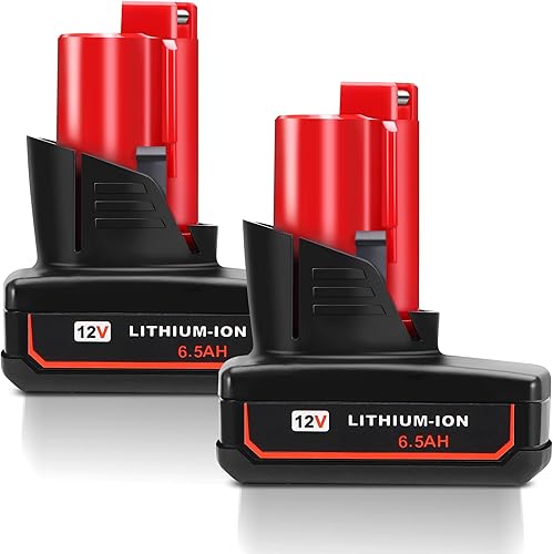 Fayeey Paquete de 2 baterías Milwaukee M12 de 6.5 Ah, compatibles con Milwaukee 12V 48-11-2401 48-11-2410 48-11-2411 48-11-2420 12 voltios batería