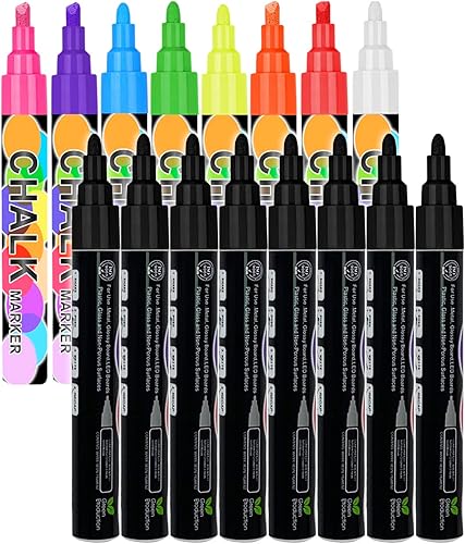 Juego de marcadores de tiza líquida de borrado húmedo, punta reversible de 0.236 pulgadas para ventanas de automóvil, pizarra blanca, pizarra,