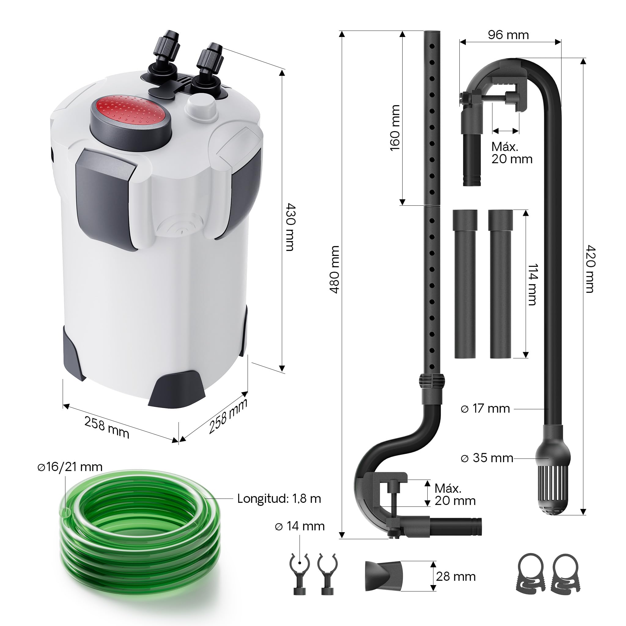 SunSun HW-303 Filtro Externo para acuarios 1400 l/h 35 W Filtro de cámara de 3 etapas con Material filtrante Incluido