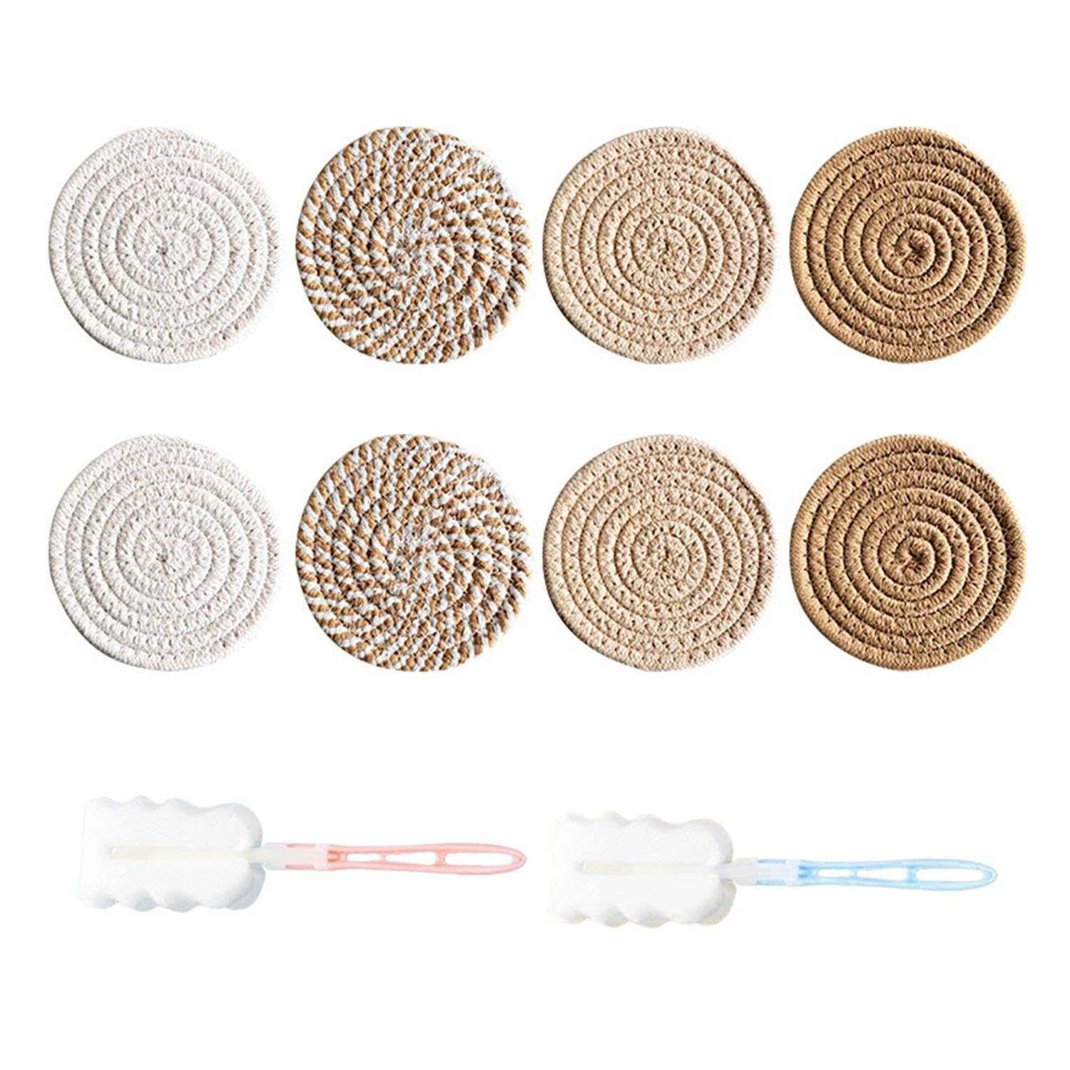 CWPFVQA 8 Sous-Verres En Lin Et 2 Brosses À Tasses, Style