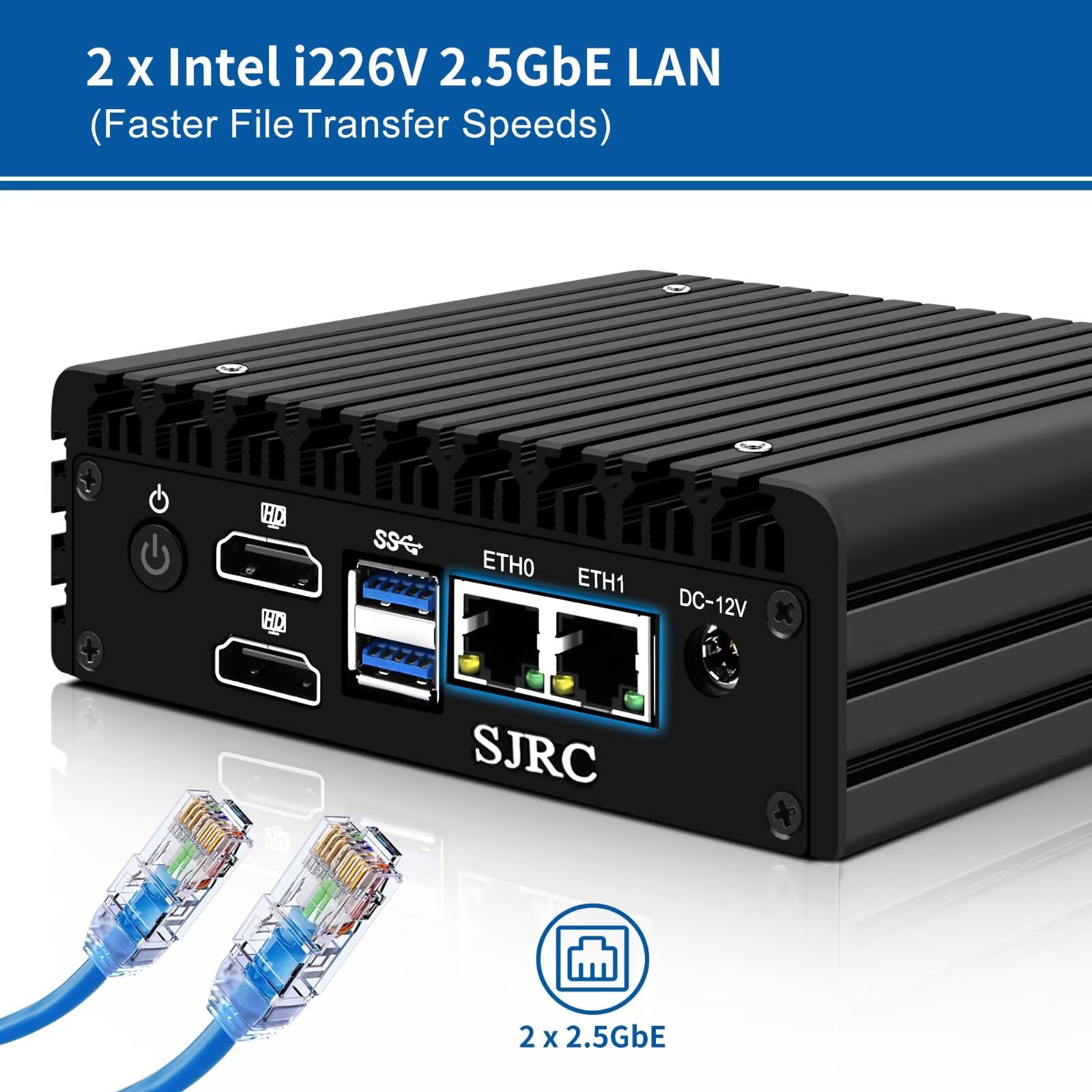 SJRC X86 P6 Mini PC sans ventilateur N150, 2 ports i226-V 2,5GbE LAN Micro Firewall Appliance Dual 4K HD, PC compact Win 11 Pro, DDR5 16 Go RAM 128 Go SSD, USB 3.2, pour bureau à domicile