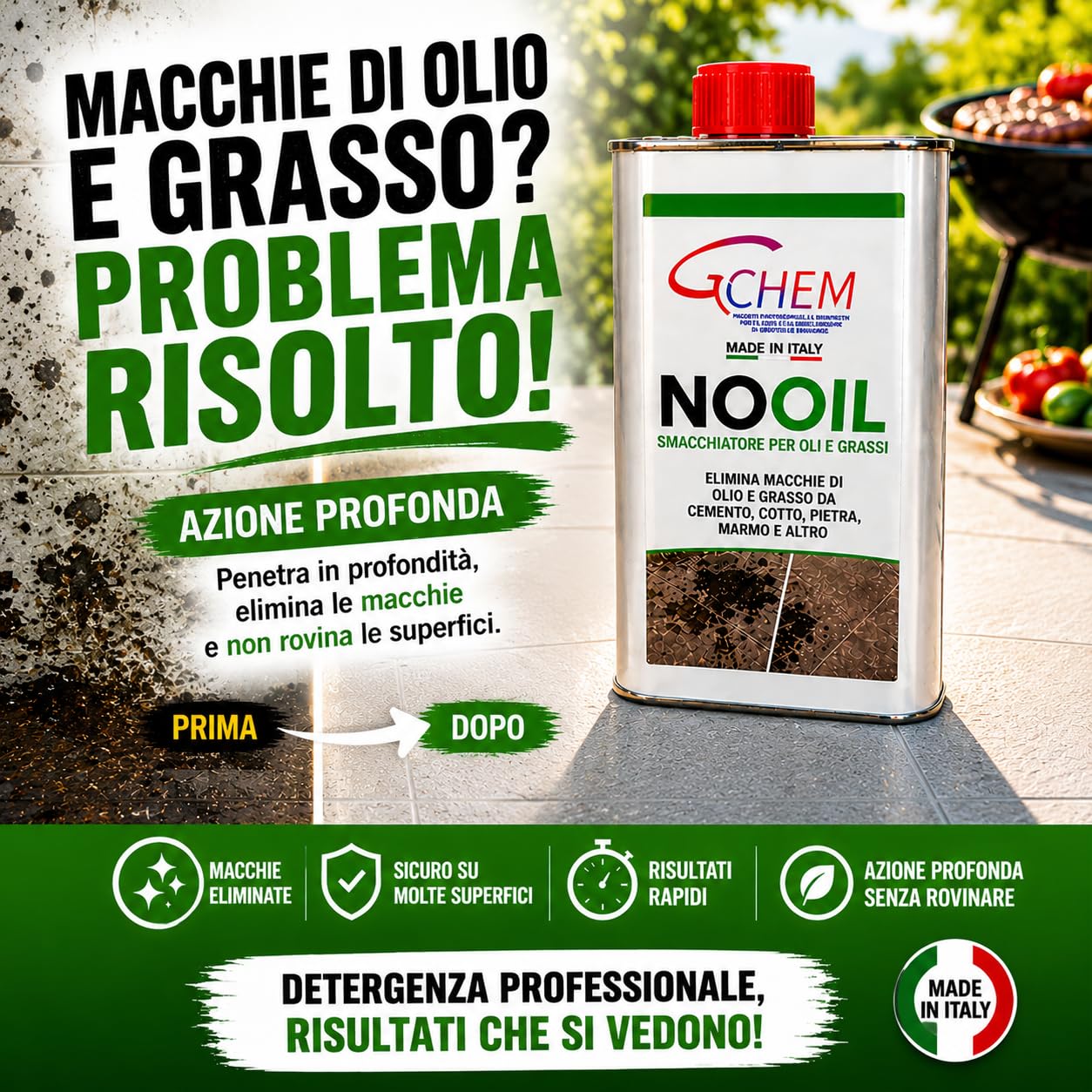 Smacchiatore Professionale Rimuovi Macchie di Olio e Grasso da Marmo, Cotto, Pietra e Cemento - smacchiatore efficace per rimuovere macchie di olio e grasso da qualsiasi superficie in pietra