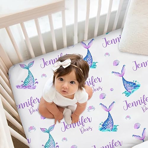 Miniatura 2 de Sábanas personalizadas para cuna de bebé para niñas, sábanas ajustadas personalizadas con nombre, juego de sábanas de bebé de sirena, sábanas suaves