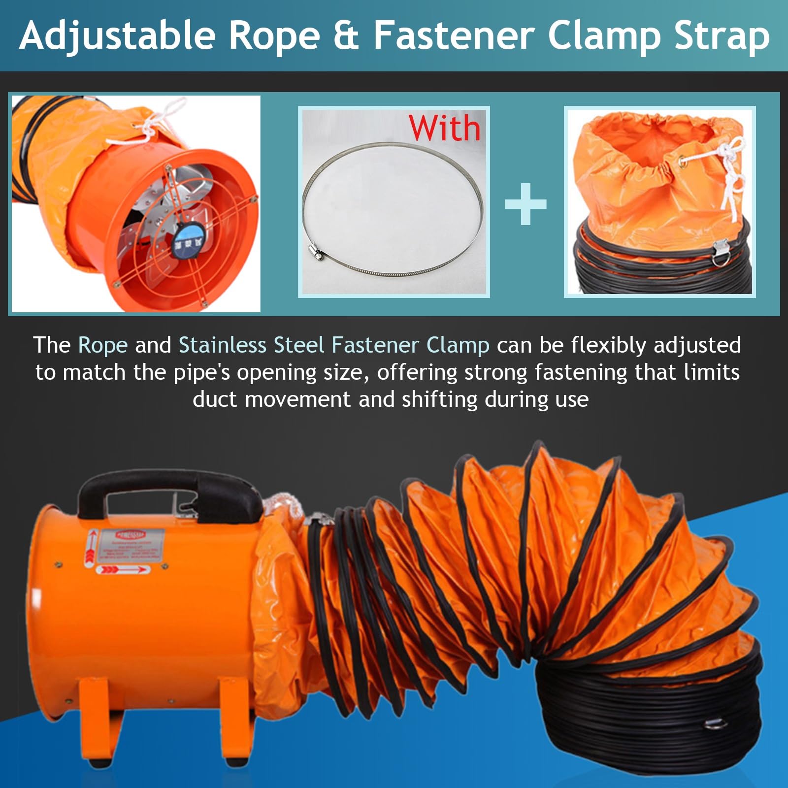 Manguera flexible de PVC con abrazadera, tubo de ventilación de 32.8 pies para sopladores y depuradores de aire, conducto de aire de escape portátil