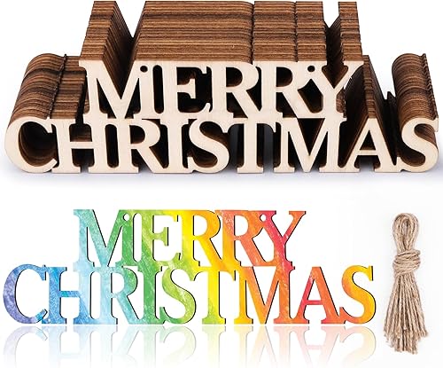 Miniatura 1 de AIERSA 20 piezas de manualidades de madera sin acabar de Feliz Navidad, manualidades de Navidad para niños y adultos, etiquetas de regalo con