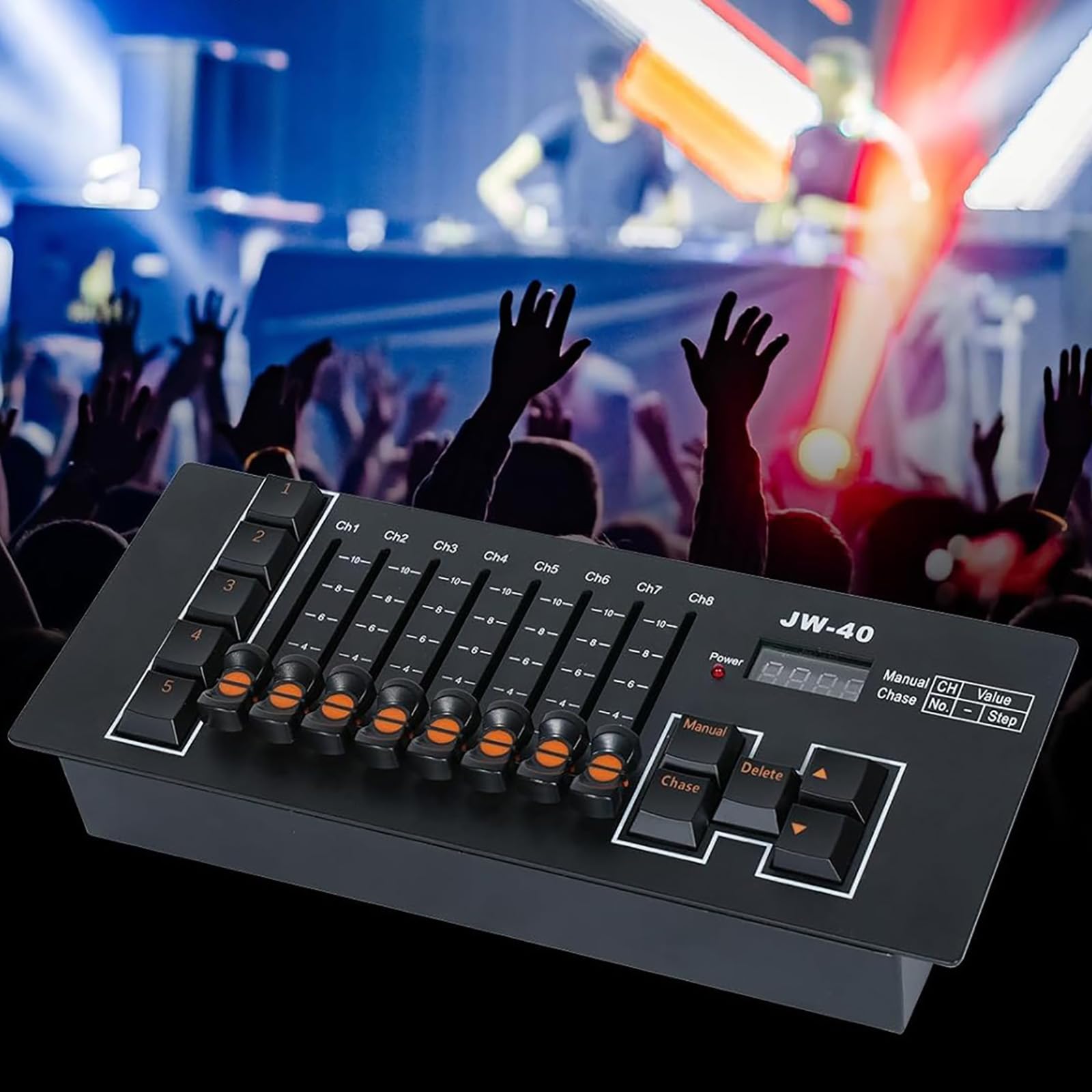 DMX512 Console Programmabili Costruire in Batteria 8 Cursori Canali 5 Effetti 40CH Controllo per Discoteca Evento Matrimonio Ricaricabile Controller Programmabile