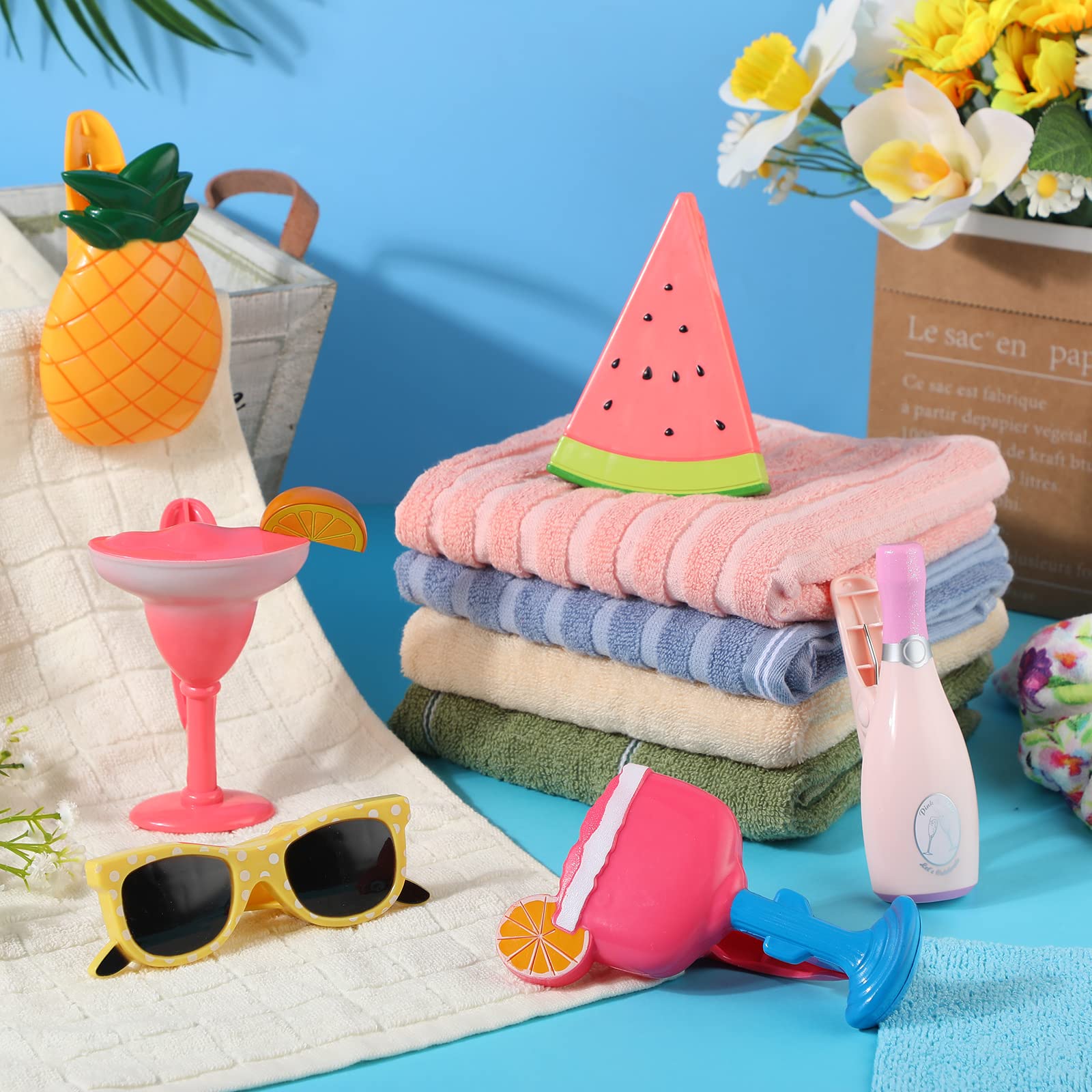 Teqooza Lot De 5 Pinces à Linge Géantes Pour Piscine Et Plage – 11,4 Cm, Multicolores, Maintien Serviette