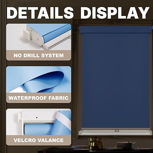 Miniatura 2 de HESTIA Persianas enrollables opacas sin cordón con cenefa, persianas de privacidad impermeables para ventana de ducha, tela de protección UV sin