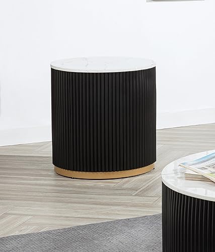 Miniatura 99 de kevinplus Mesa auxiliar negra para sala de estar, diseño de borde dorado inferior, negro y dorado (diámetro de 15.6 x 19.5 pulgadas) S1-negro y