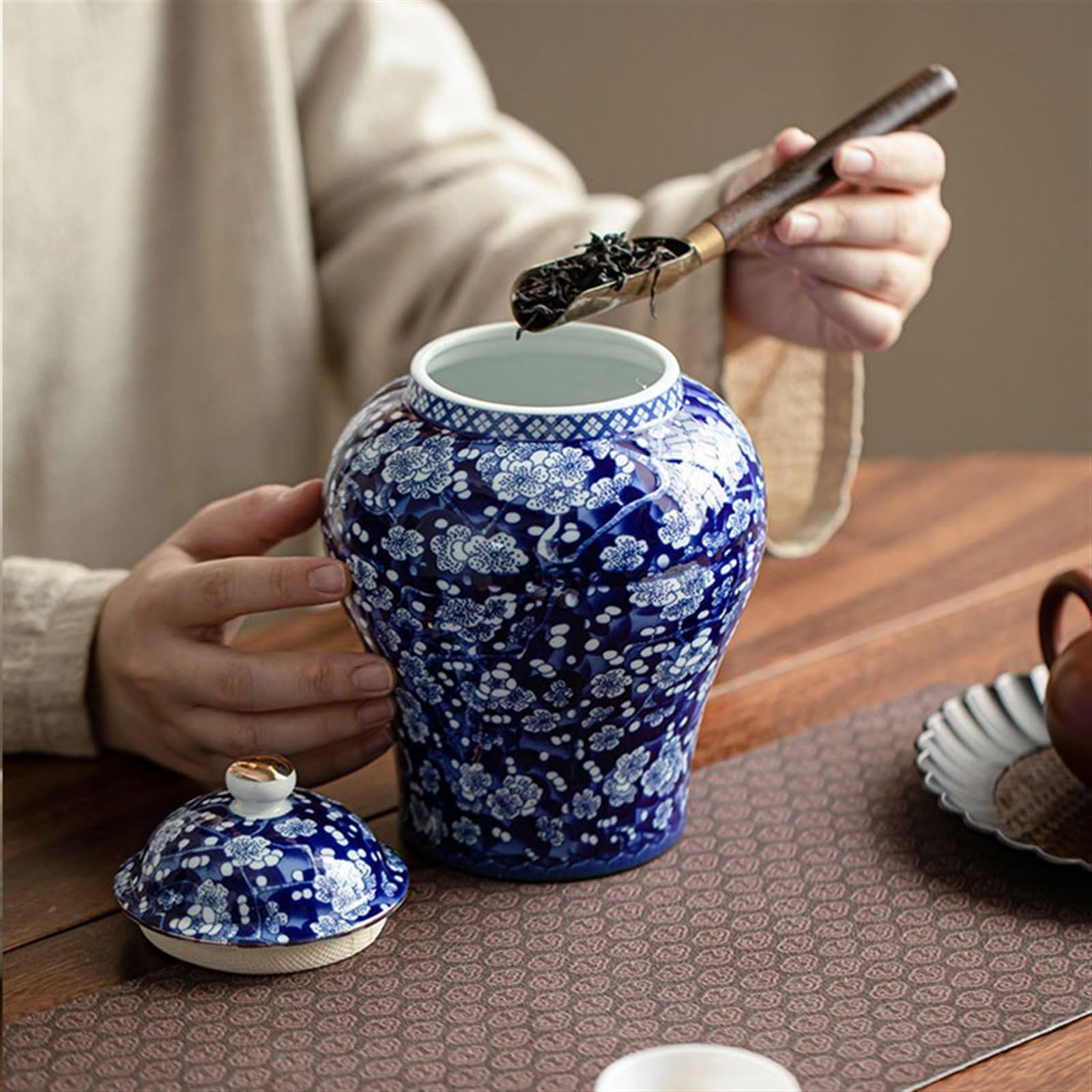 Pojemniki do przechowywania herbaty Ceramiczny garnek o dużej pojemności Gospodarstwo domowe Celadon Porcelana Herbata Magazyn Słodycze Kawa Pojemnik na herbatę
