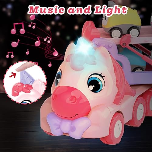 Miniatura 2 de seveclotree Vehículo de camión 7 en 1 para niños pequeños de 1 a 3 años, auto de juguete de unicornio con luces y música, juguetes para niñas de 2 a