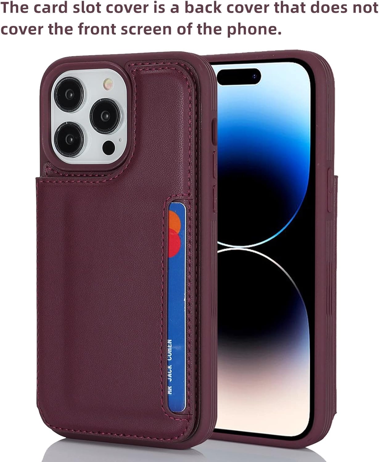 iCoverCase Compatible with iPhone 14 Pro Case with Card Holder, Wallet Case for Women Men RFID Blocking PU Leather Protective Phone Case 6.1 Inch (Wine Red) - Image 3