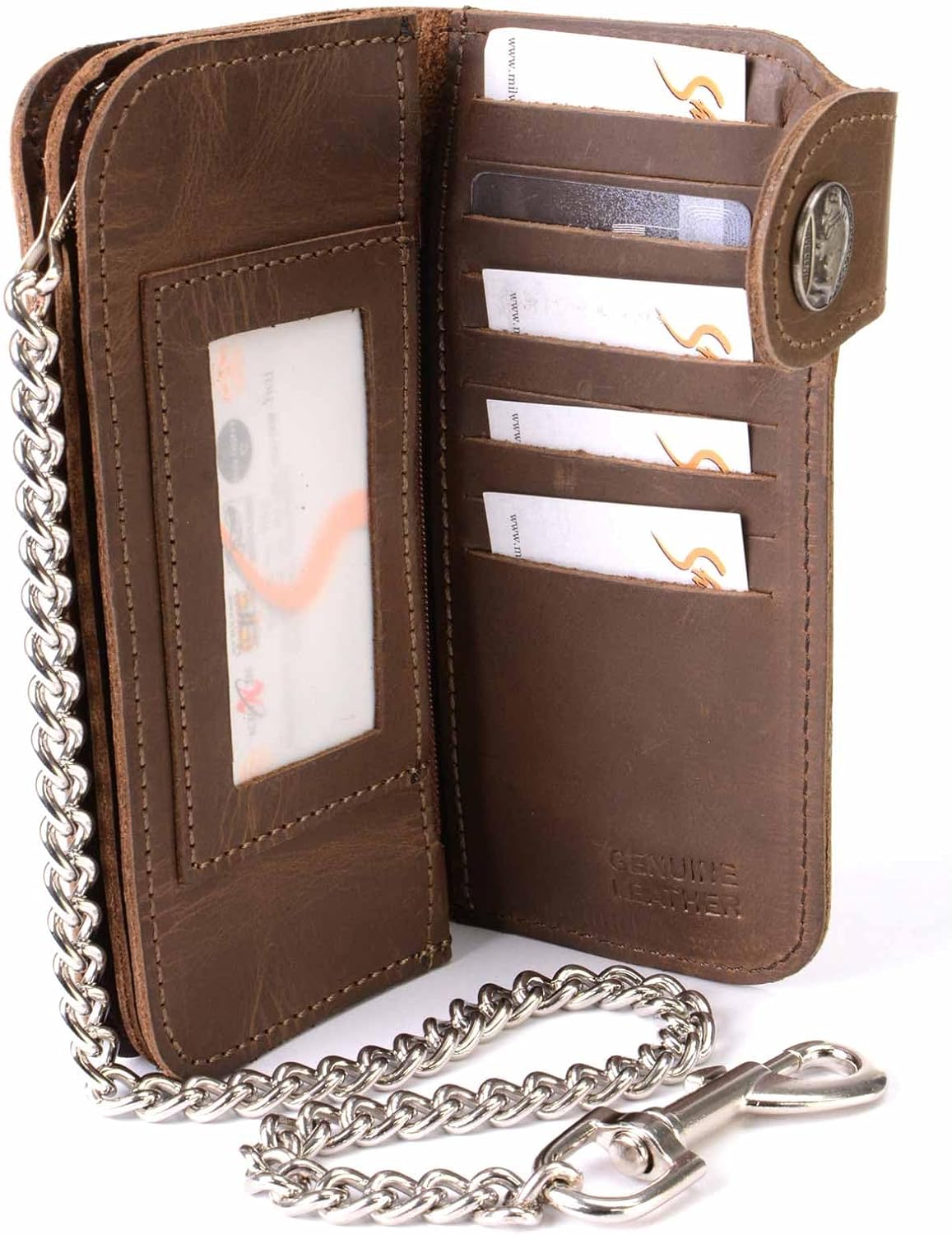 Milwaukee Leather MLW7829 Men's 7" Brown Leather Bi-Fold Biker Wallet w/Anti-Theft Stainless Steel Chain and Buffalo Nickel Snap - 7 Inch - Image 9