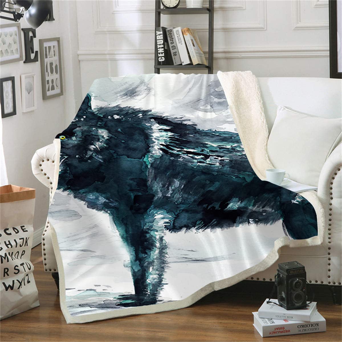Couverture canapé-lit loup plaid polaire imprimée 130x150