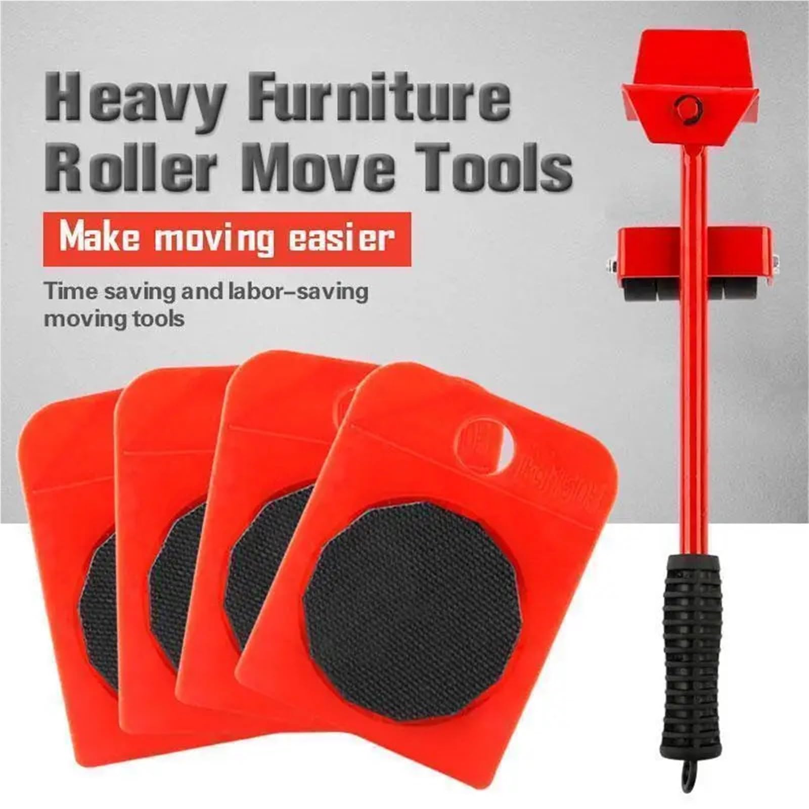 Kit di trasloco per mobili pesanti, 5 pezzi, carrelli professionali e strumenti di sollevamento della ruota, ingranaggio facile per traslochi, colore rosso, forniture per traslochi durevoli ed