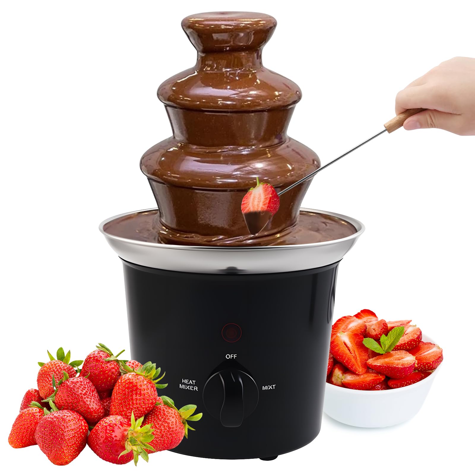 Fontana di cioccolato, 3 piani, 60 W, set di fonduta elettrica al cioccolato, in acciaio inox, set di fontane a 3 livelli, per compleanni, feste e famiglie