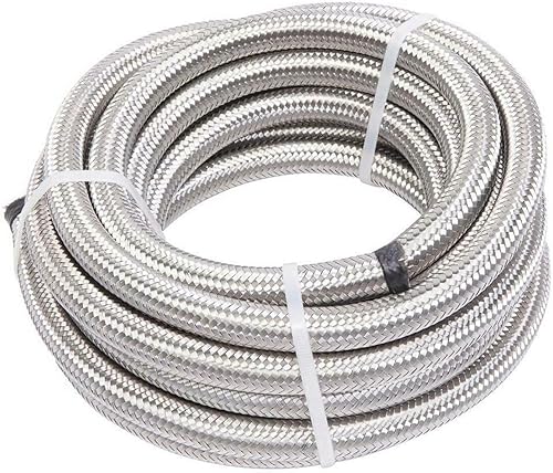 Manguera trenzada de nailon plateado y acero inoxidable de 20 pies de línea CPE de gasóleo combustible, 6AN, tamaño de tubo de 3/8", refrigerante,