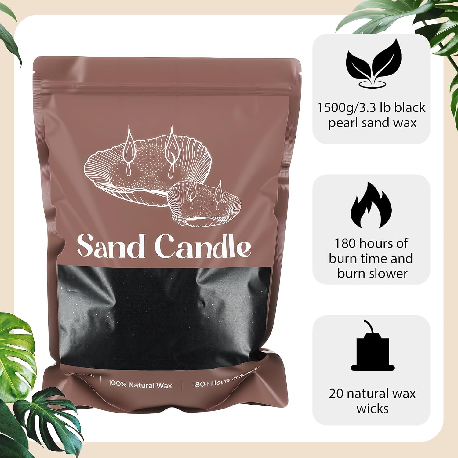 Nuanchu 3.3 lb Candle Sand DIY Pearled Candle Making Kit Included 20 Pcs Wicks and Refillable Beaded Wax Sand Beaded Wax Gift with Wicks Self Extinguish for Home Wedding Party (Black)