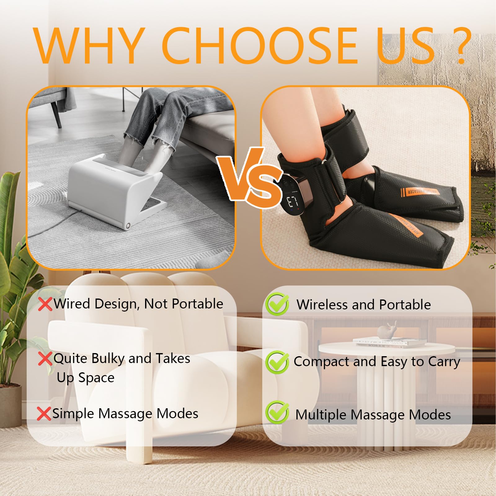 Masajeador de Pies Inalámbrico, 2 Unidad Masajeadores Eléctricos para Pies con Masaje de Compresión,Calor y Vibración, Masaje Personalizable para Tobillos,Plantas y Empeines, Adecuado para Papá y Mamá