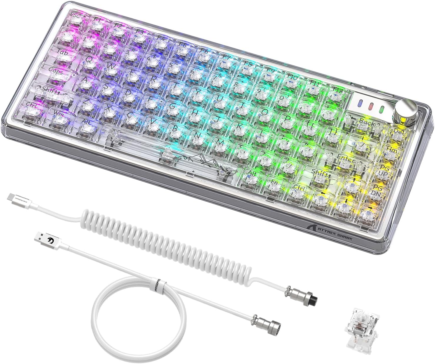 ATTACK SHARK X75 Transparent Gasket Hot Swappable Mechanical Keyboard, 82 Keys Outemu Switches, 16.8M RGB Backlit Programmable,Coiled Keyboard Cable,Wired Gaming Keyboard for Office/Home/Xbox -White