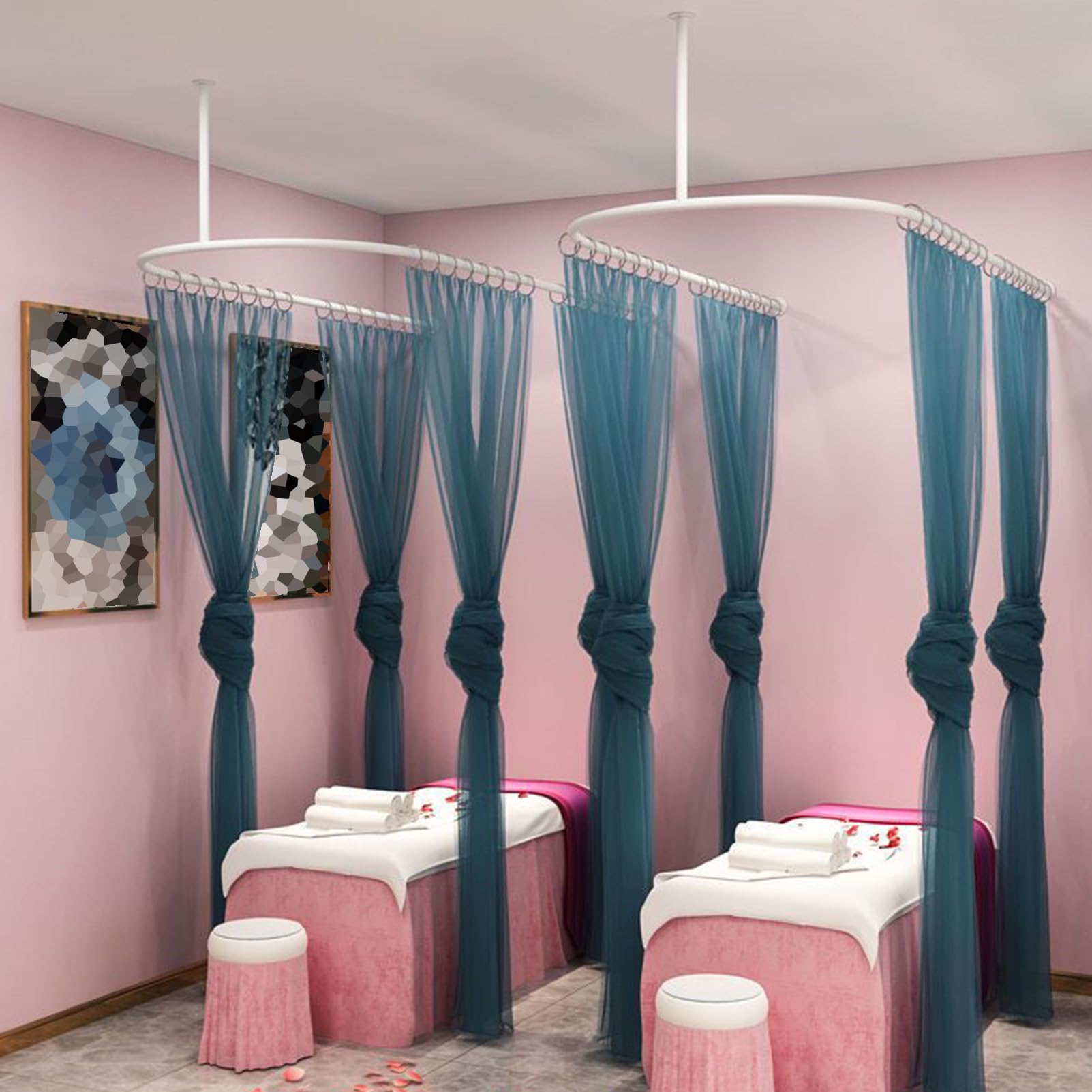 WQPMNYG UShape Privacy Partition Curtains RodWallMounted Metal Support Track for Room Dividers Grommet Panels for Beauty Salons Bedrooms Living Rooms & Hotels