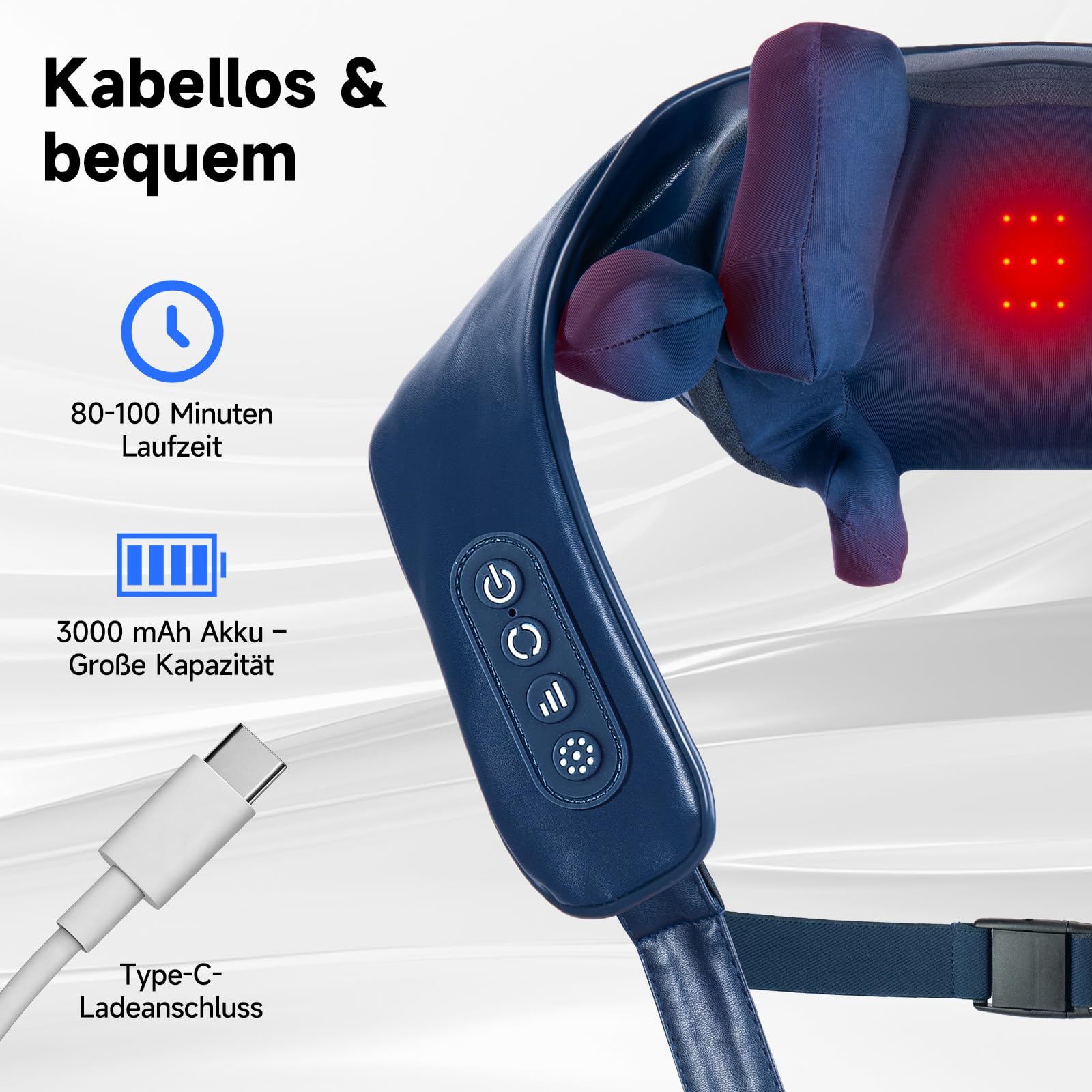 8D Shiatsu Massagegerät Pro, Kabellos Nackenmassagegerät mit Wärme