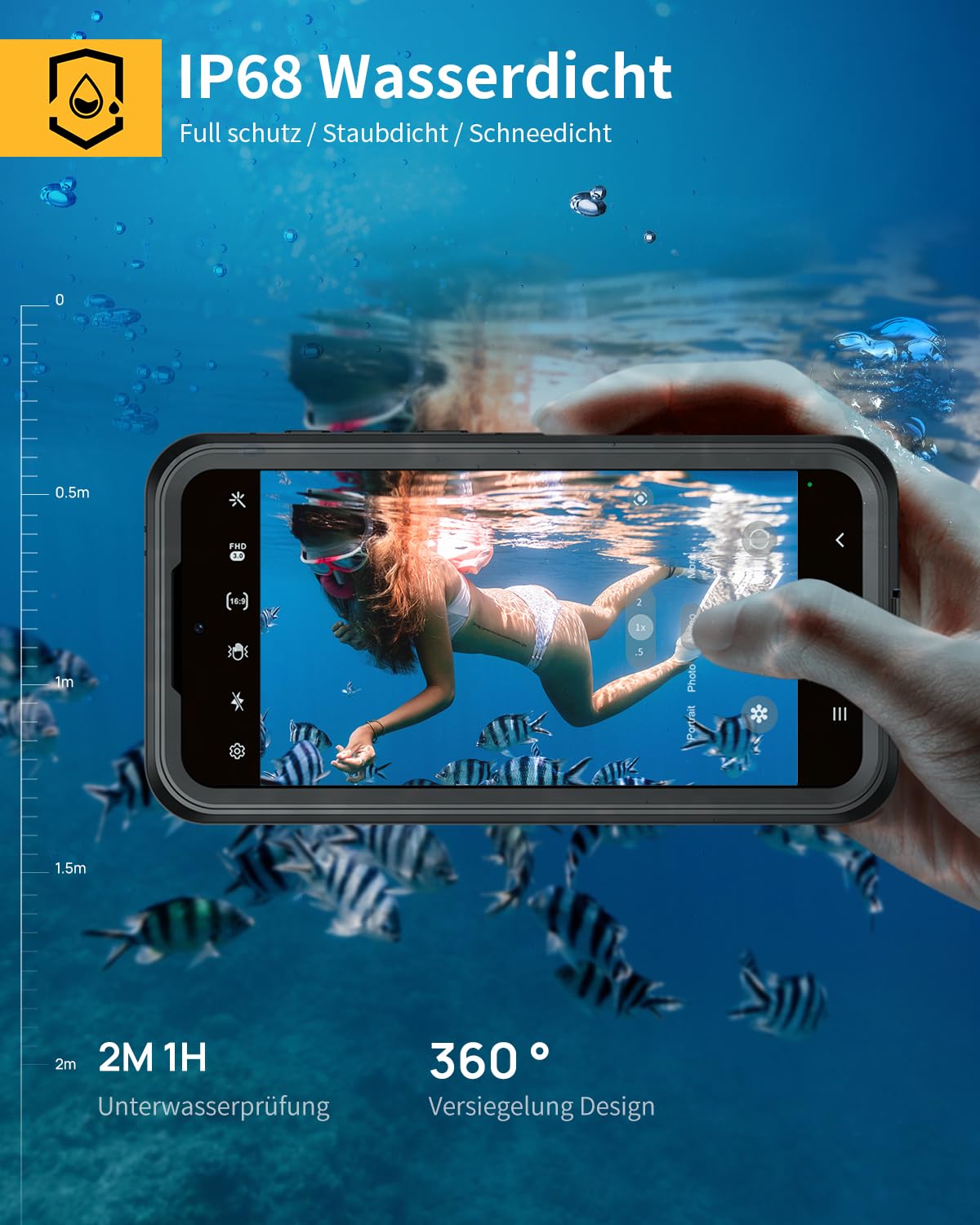 Lanhiem für Samsung Galaxy A37 5G Hülle, IP68 Wasserdicht Handyhülle Samsung A37 5G 360 Grad Stoßfest Staubdicht Outdoor Panzerhülle mit Eingebautem Displayschutz, Schwarz