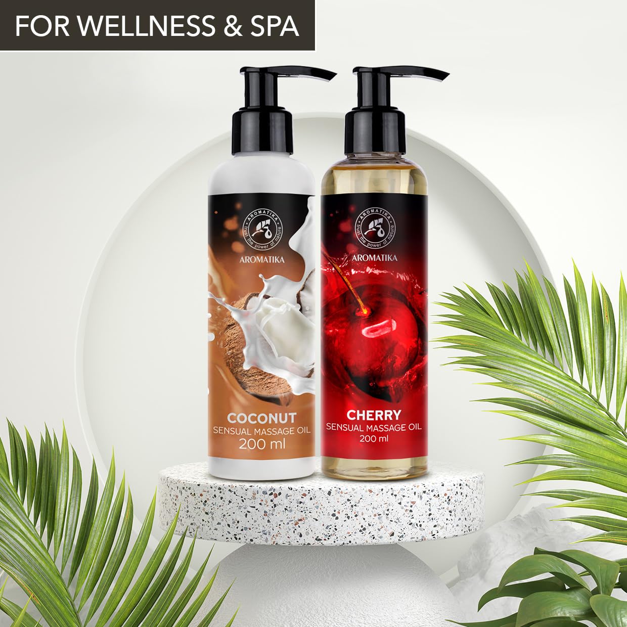 Huile de Massage Sensuelle Set Coco & Cerise 2x200ml - Comestible - Naturelle - Relaxante