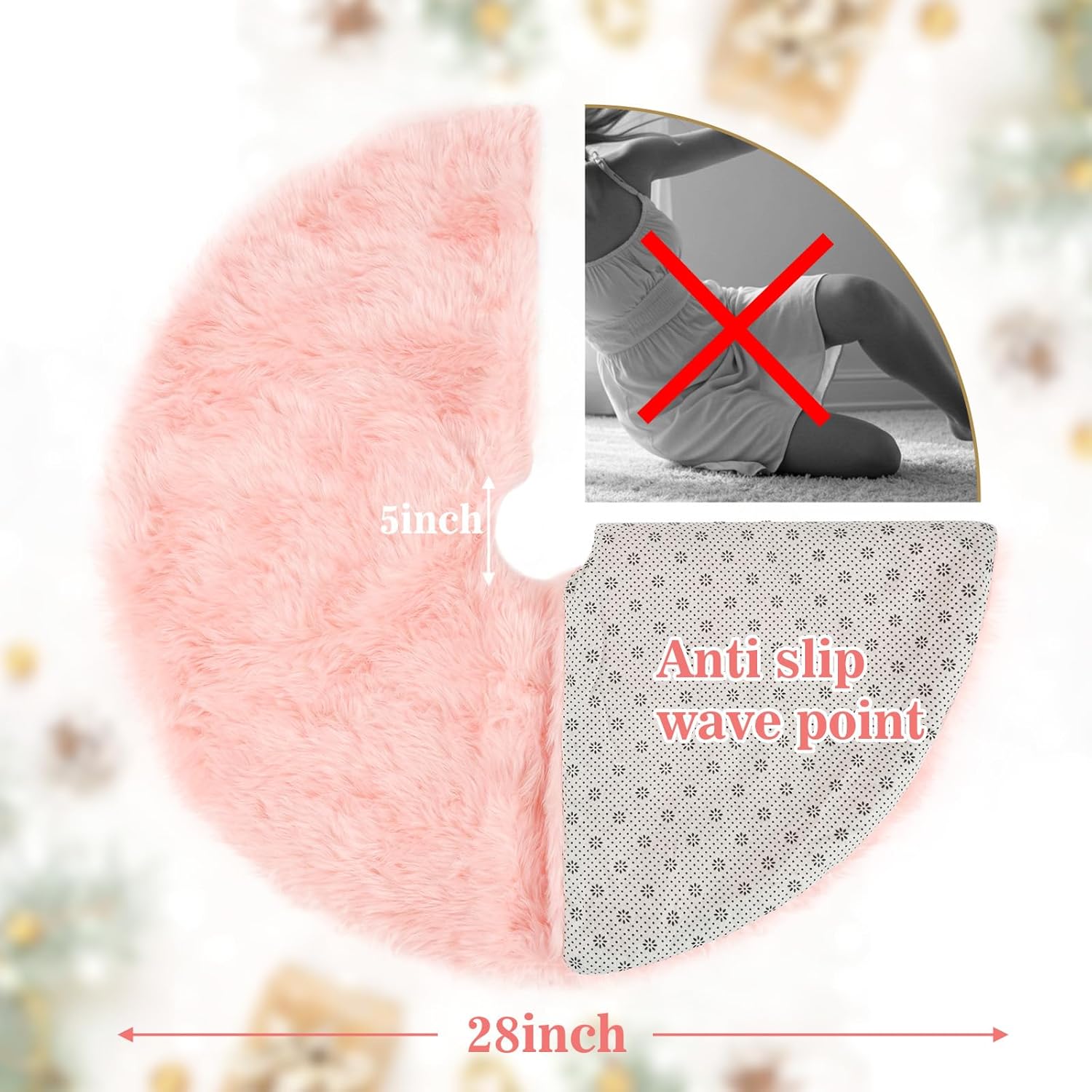 MACTING Faux Fur Christmas Tree Skirt 28 Inch Pink Plush Skirt Fluffy Soft Double Layer Small Tree Mat Base Cover for Merry Christmas Party Holiday Home Indoor Halloween Xmas Tree Decorations