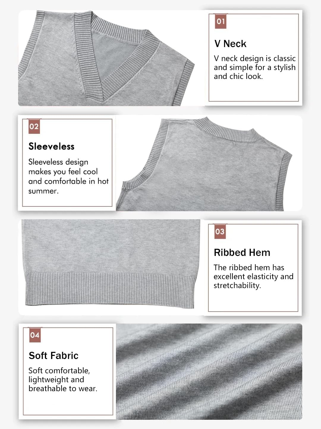 Wowcarbazole Women's V Neck Sweater Vest Sleeveless Ribbed Knit Pullover JK Uniform Classic Basic Tank Tops - Image 4