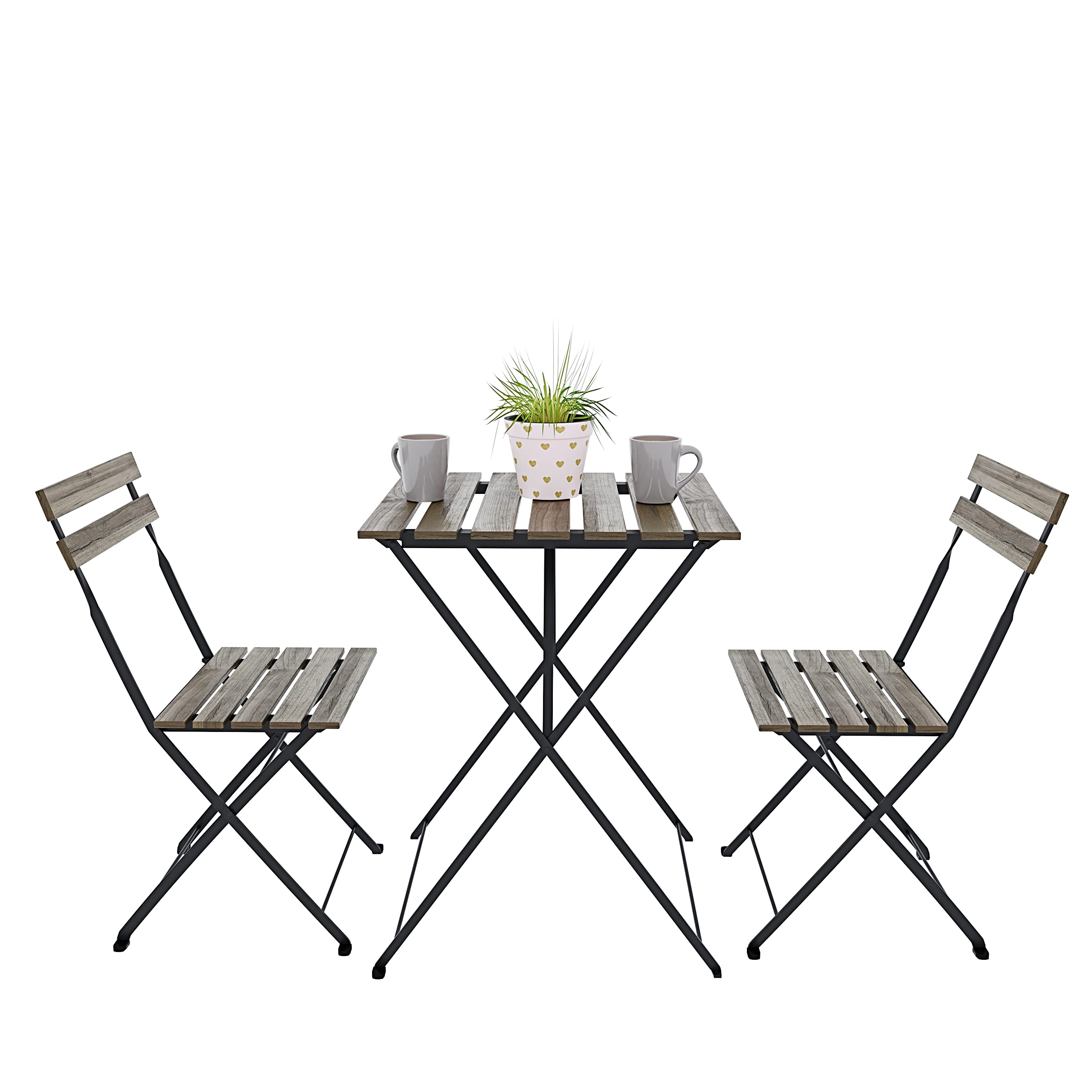 Bistrot Set 2 Krzesła Stolik Składany Legno Acacia Metal Ogród Taras Bistro