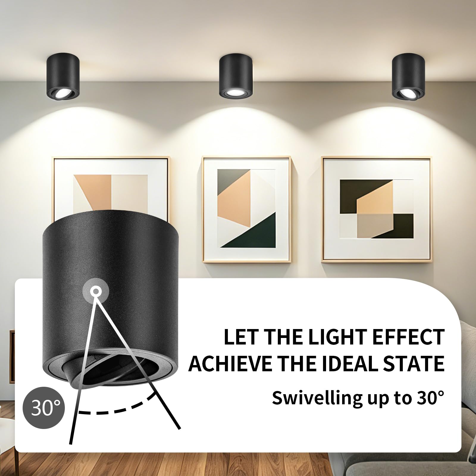 GeyouLux Reflektor punktowy do zabudowy GU10, obracany o 30°, czarny, Φ80 × 84 mm, reflektor do zabudowy z oprawą GU10, lampa do zabudowy z aluminium, okrągła, natynkowa 230 V, downlight, 6 sztuk (bez