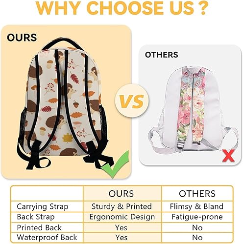 Miniatura 10 de CUNEXTTIME Mochila de erizo para niñas y niños, mochilas marrones de 16 pulgadas para la escuela, bonita bolsa ligera y duradera para niños, Erizo