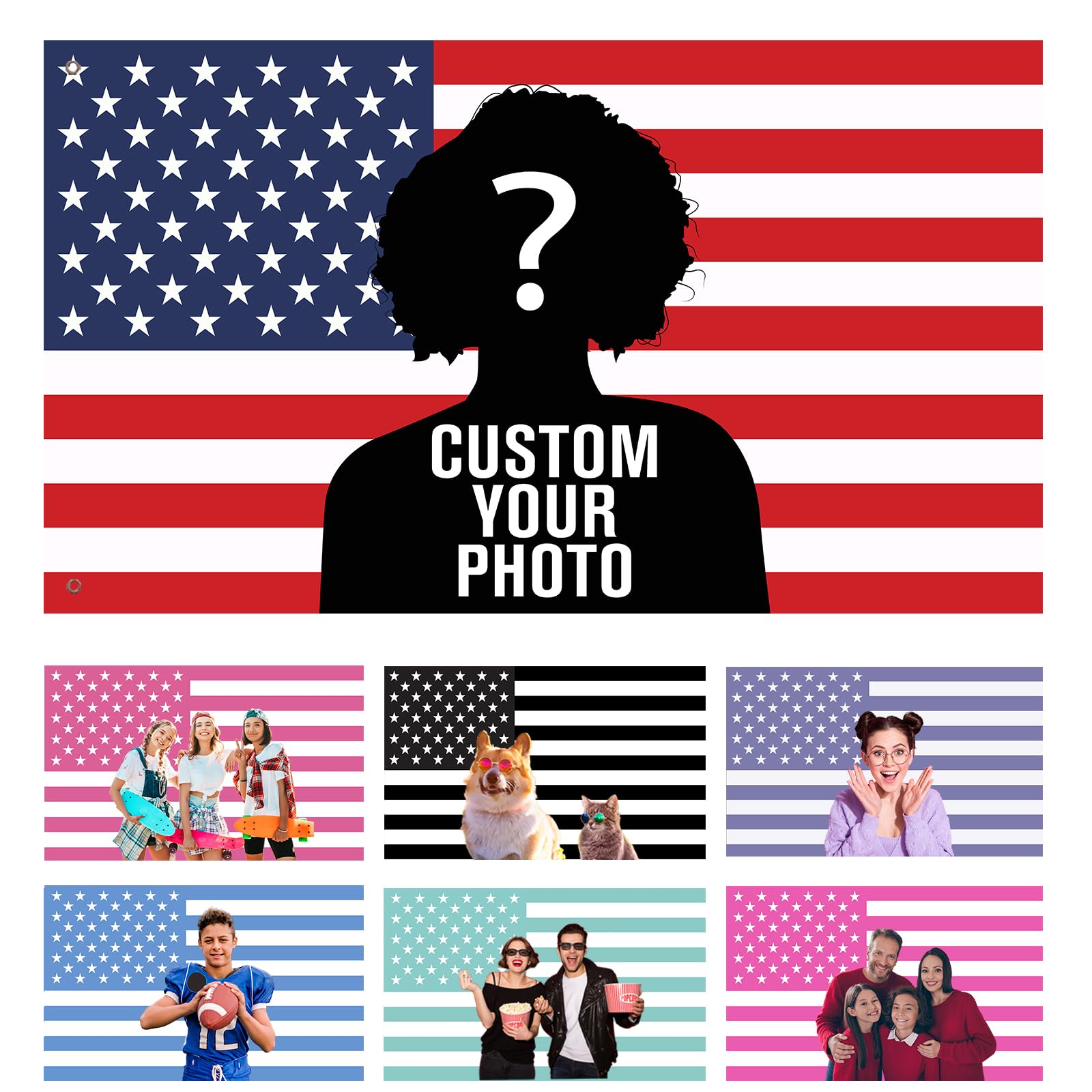 Custom American US Flag 3x5 Ft, Personalized Funny Flags Design Your Own Image Logo Photo Text Single/Double Sided Customized Flag Tapestry for