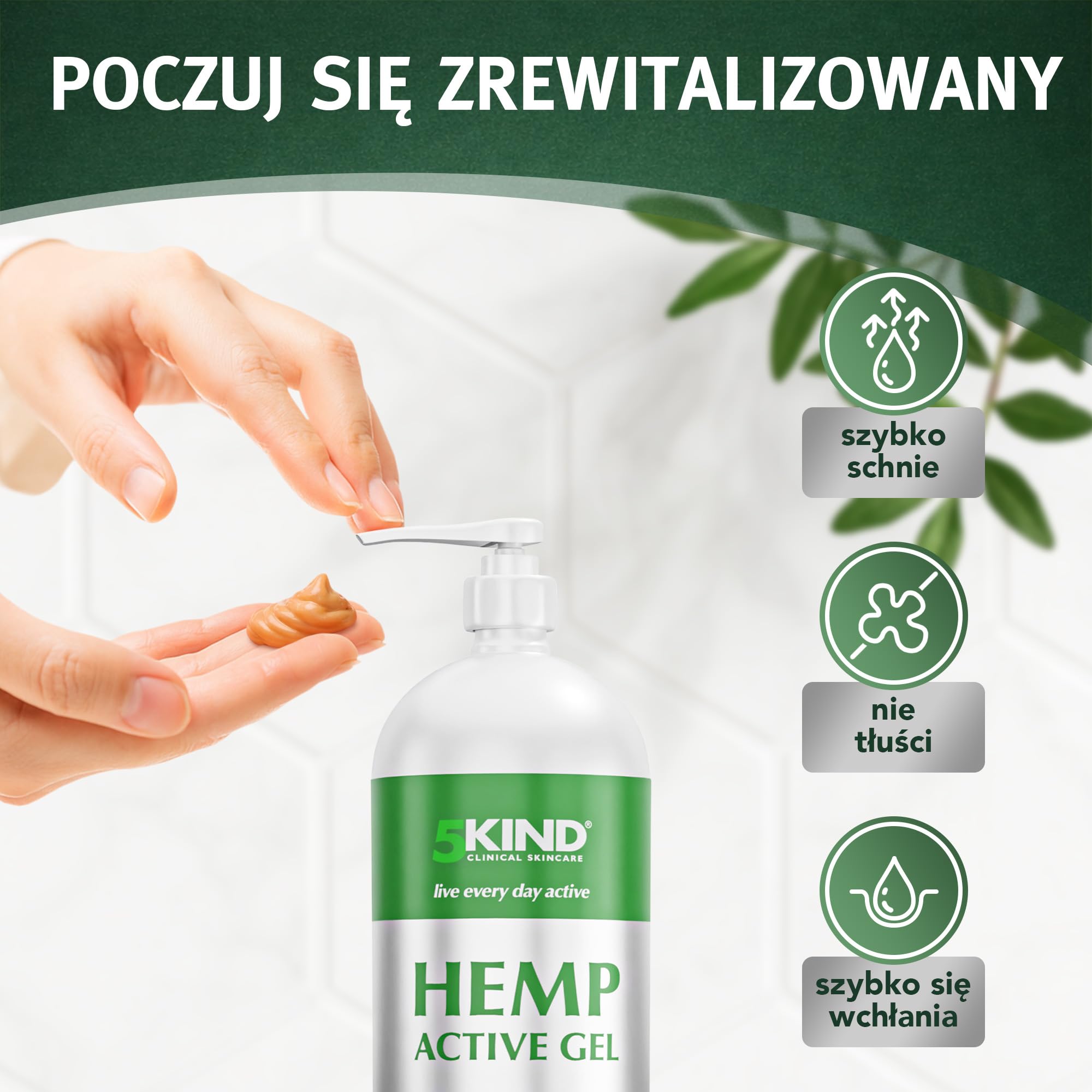 Aktywny Żel Łagodzący na Stawy i Mięśnie z Konopi - Bogata w Naturalne Ekstrakty Formuła Oleju Konopnego Firmy 5kind. Ukojenie dla Stóp, Kolan, Pleców, Ramion (1000 ml